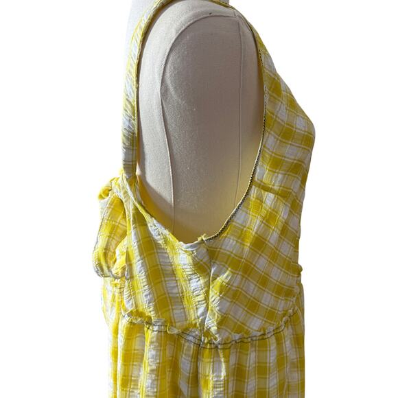 Free People Yellow Gingham Maxi Dress | Boho Western Tiered Ruffle | Large - Picture 6 of 12